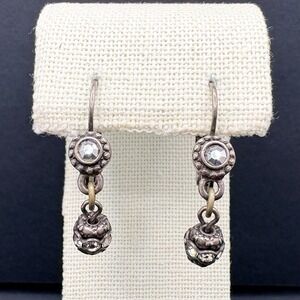 Kirks Folly Antique Silver Tone Crystal Dainty‎ Earrings Leverback Victorian
